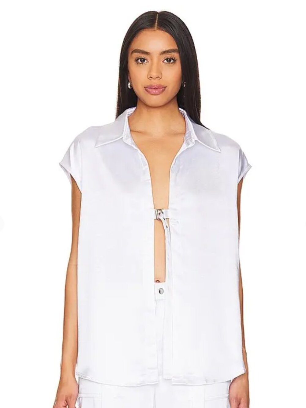 NWT BY.DYLN Andi Sleeveless Satin Shirt White XS